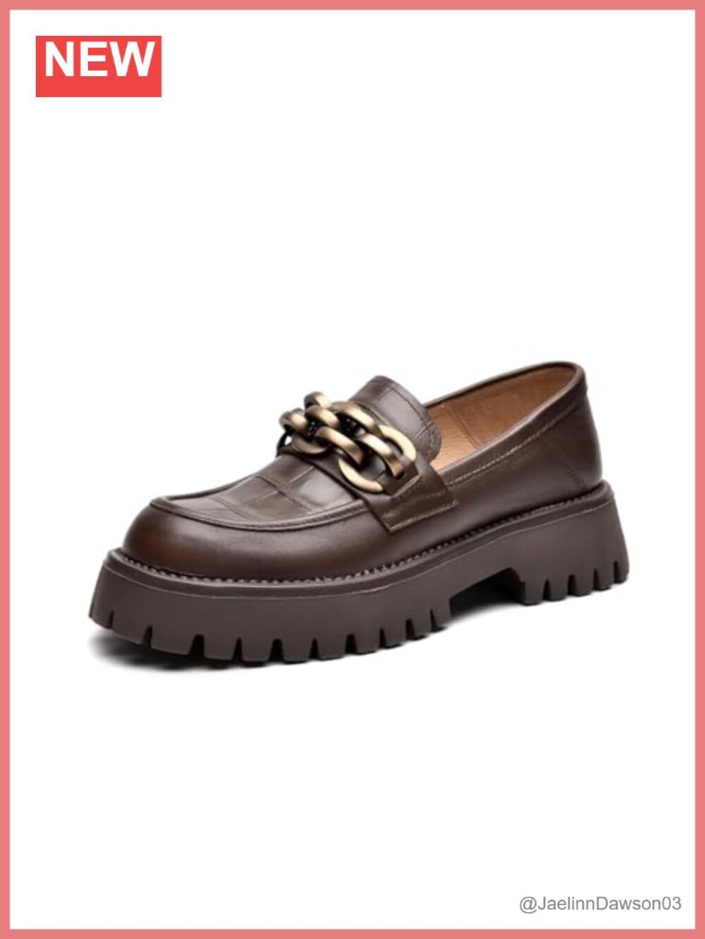 Leather Platform Loafers Women Lug Sole Slip On Chain Shoes Convertible Heel
